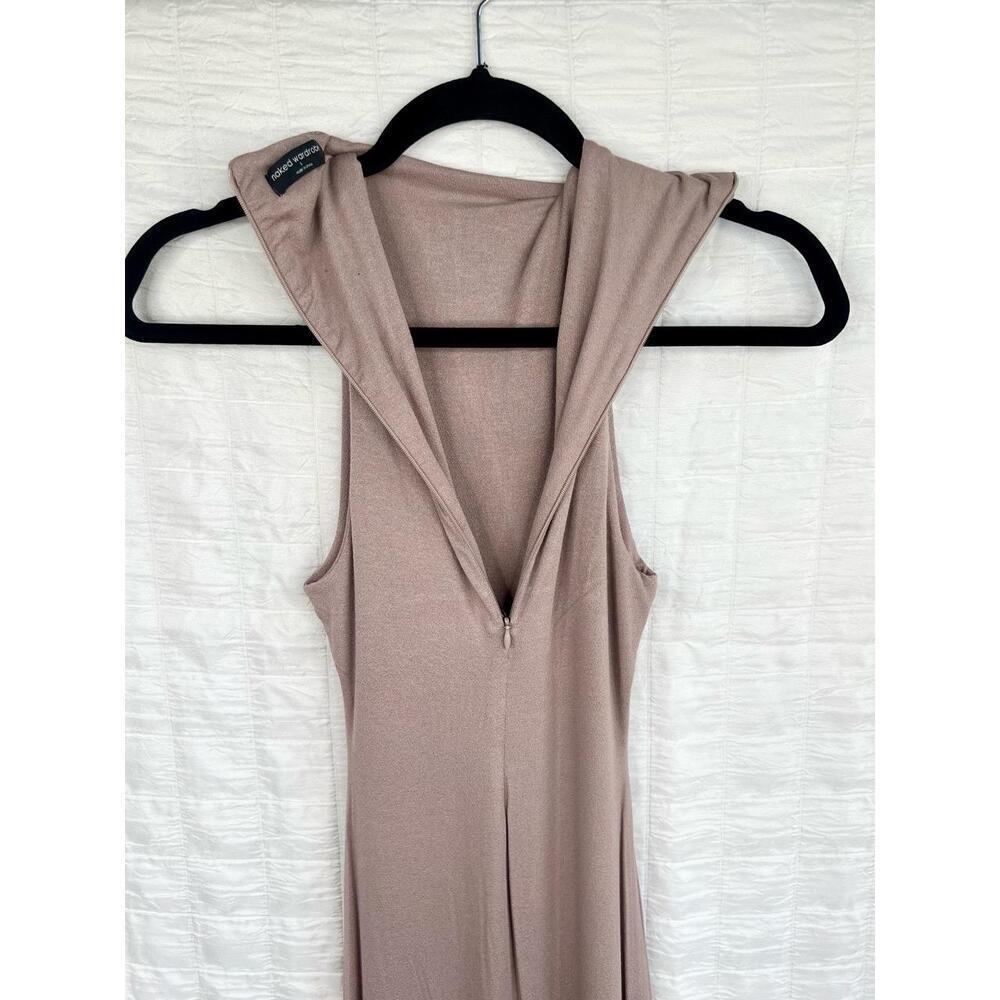 Naked Wardrobe Beige Brown High Neck Sleeveless Fitted Maxi Dress Size Small - Picture 10 of 11